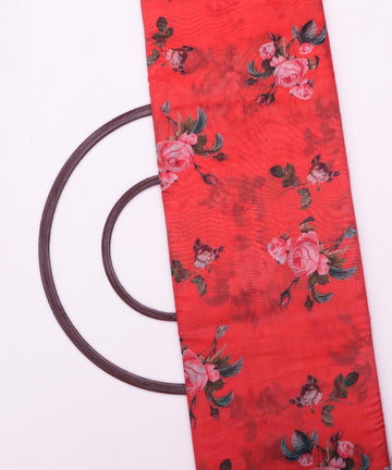 sindoori orange blue floral print chanderi fabric
